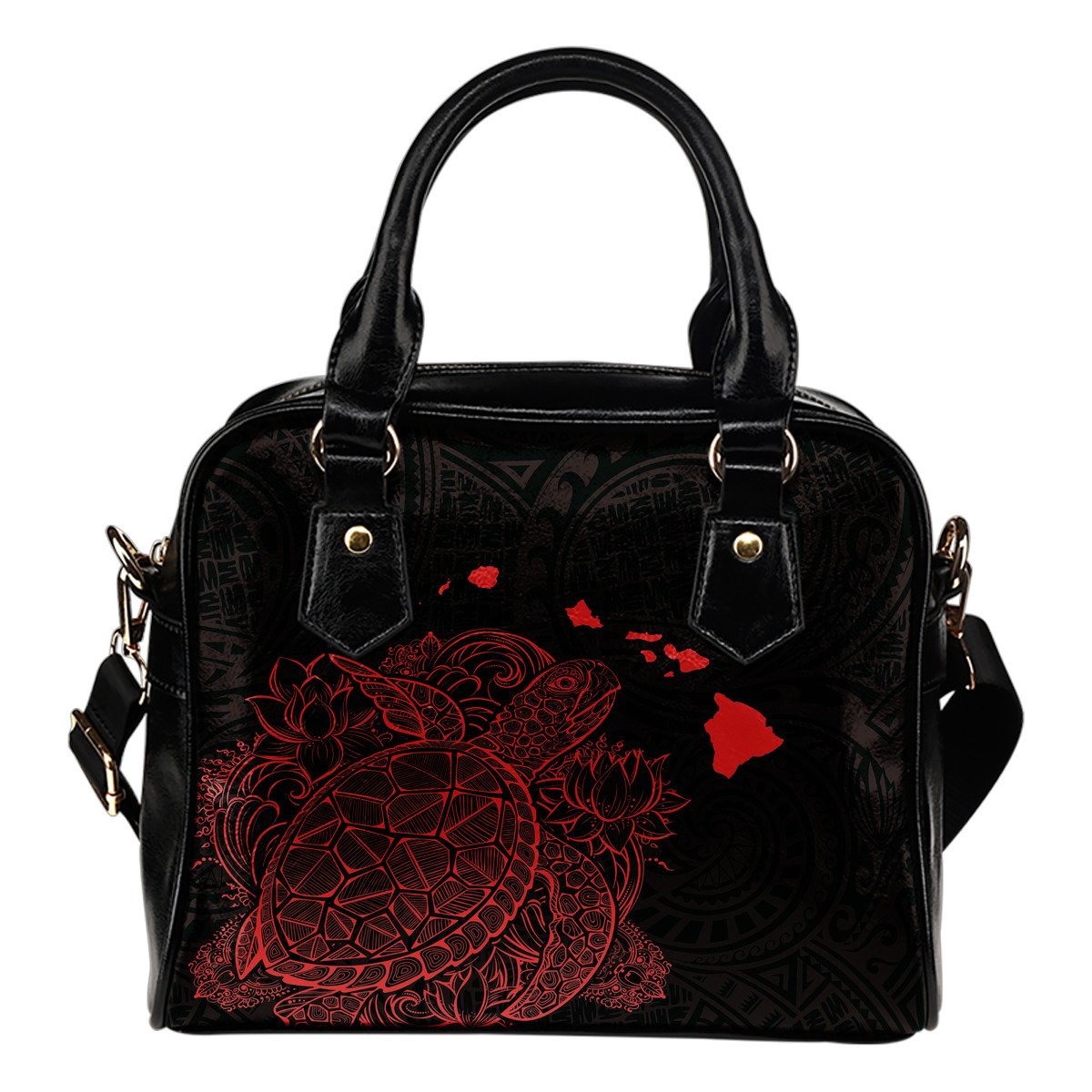 Polynesian Hawaii Shoulder Handbag - Turtle Map Red Black One Size Black - Polynesian Pride