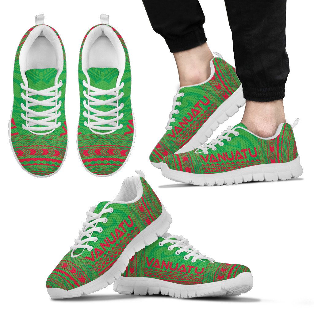 Vanuatu Sneakers - Vanuatu Polynesian Chief Tattoo Green Red Version Unisex White - Polynesian Pride