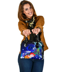 Pohnpei Shoulder Handbag - Humpback Whale with Tropical Flowers (Blue) - Polynesian Pride