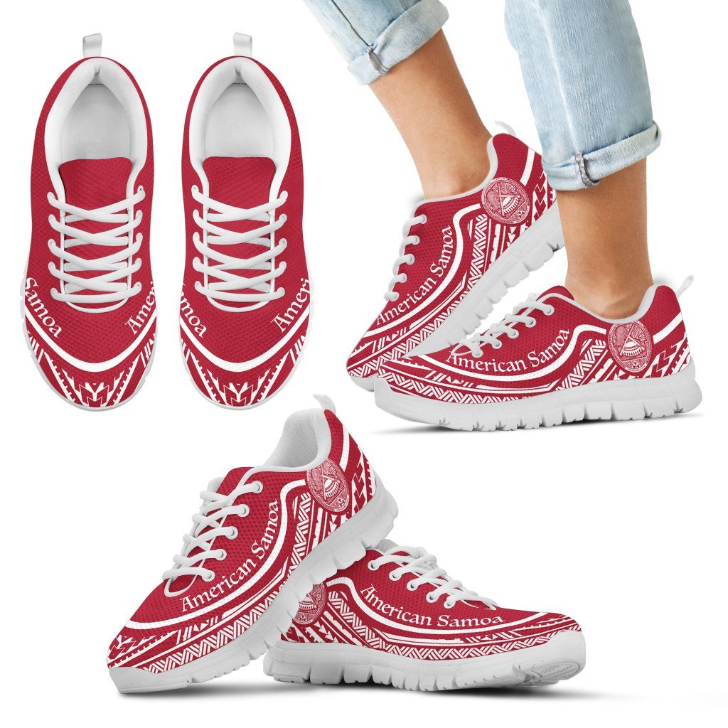American Samoa Wave Sneakers White Red Color Kid's Sneakers - White - American Samoa White - Polynesian Pride