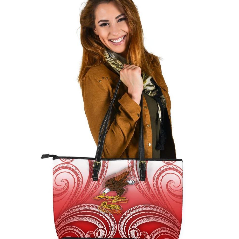 American Samoa Polynesian Leather Tote Bag - Bald Eagle (Red) Red - Polynesian Pride