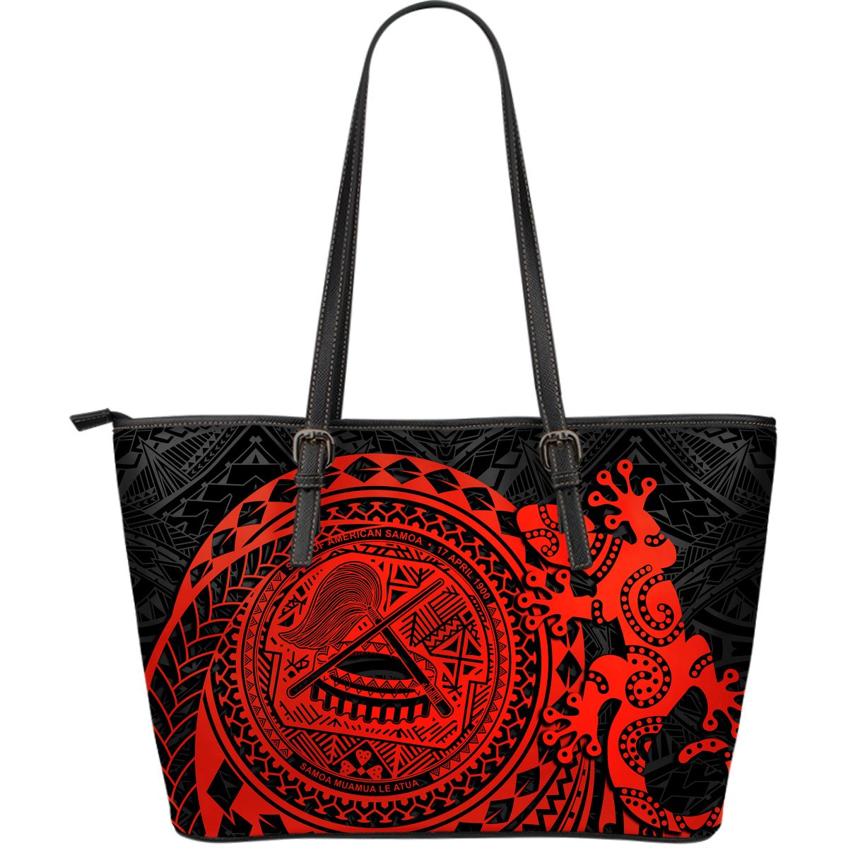 American Samoa Leather Tote Bag - Polynesian Lizard RED - Polynesian Pride