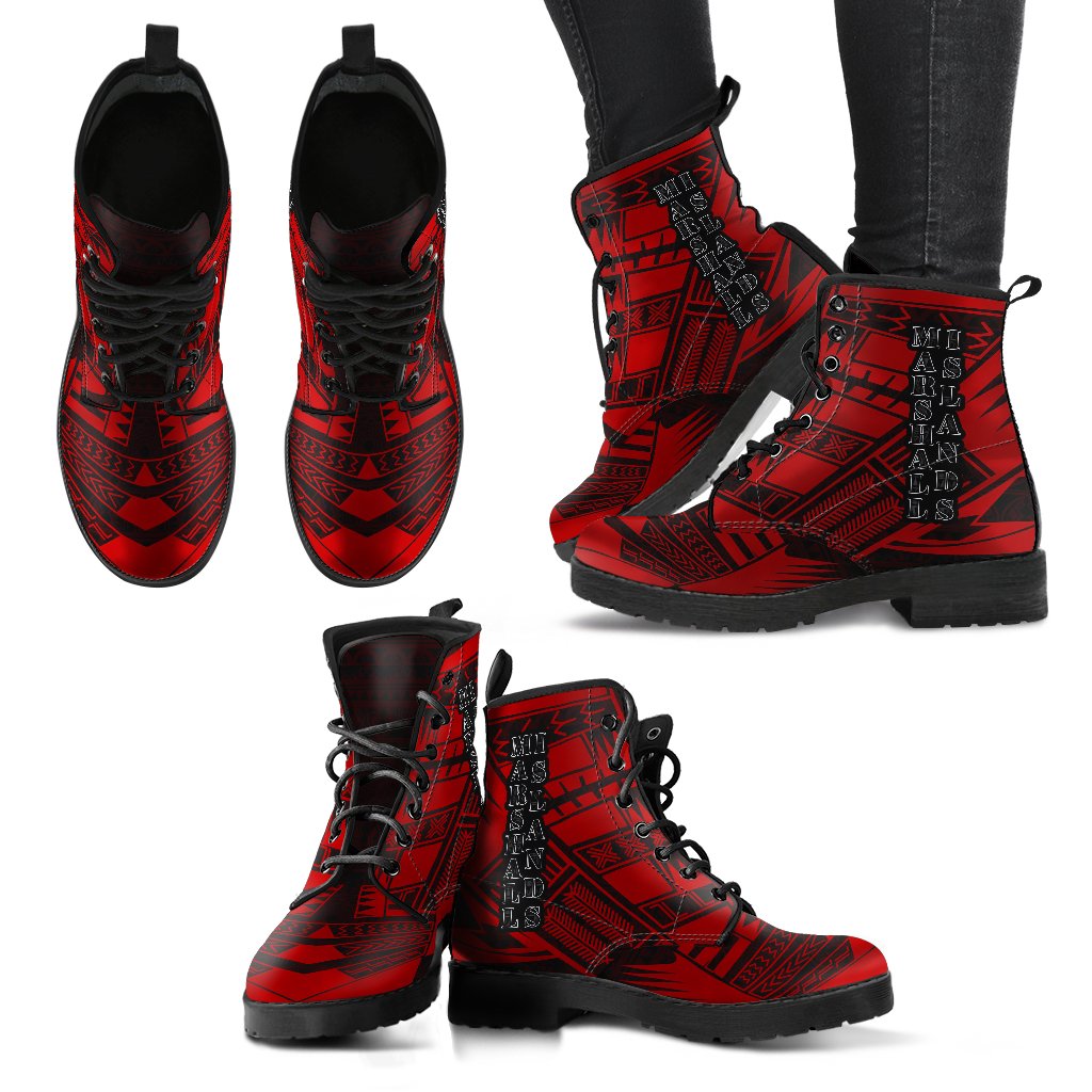 Marshall Islands Leather Boots - Polynesian Tattoo Red - Polynesian Pride
