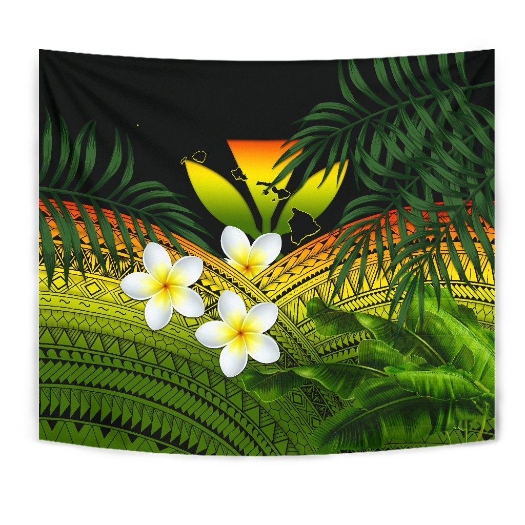 Kanaka Maoli (Hawaiian) Tapestry, Polynesian Plumeria Banana Leaves Reggae Reggae - Polynesian Pride