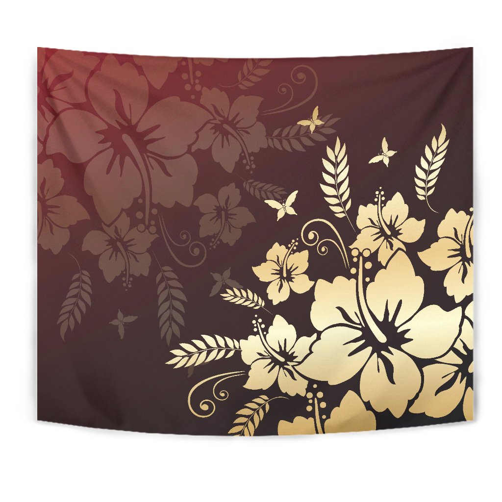 Hibiscus Golden Royal Tapestry Wall Tapestry Black - Polynesian Pride