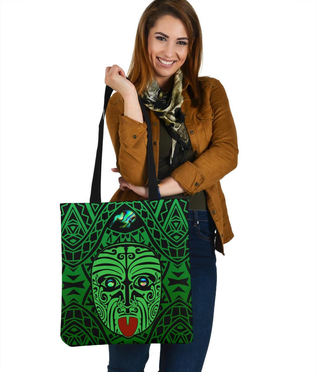 Integrity Maori Ta Moko Tote Bag Kiwi and Paua Green Tote Bag One Size Art - Polynesian Pride