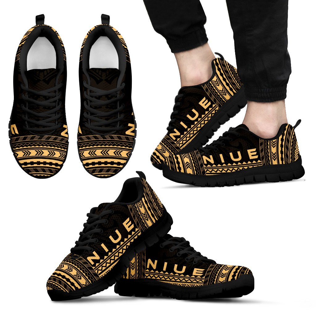 Niue Sneakers - Niue Polynesian Chief Tattoo Gold Version Unisex Black - Polynesian Pride