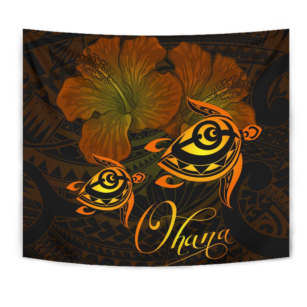 Hawaii Turtle Ohana Hibiscus Poly Tapestry - Yellow - Polynesian Pride