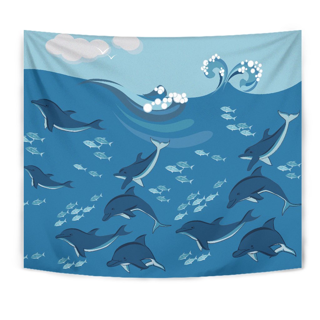 Dolphin And Sea Tapestry Wall Tapestry Blue - Polynesian Pride