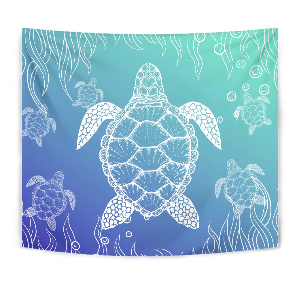 Turtle Blur Background Tapestry Wall Tapestry Blue - Polynesian Pride