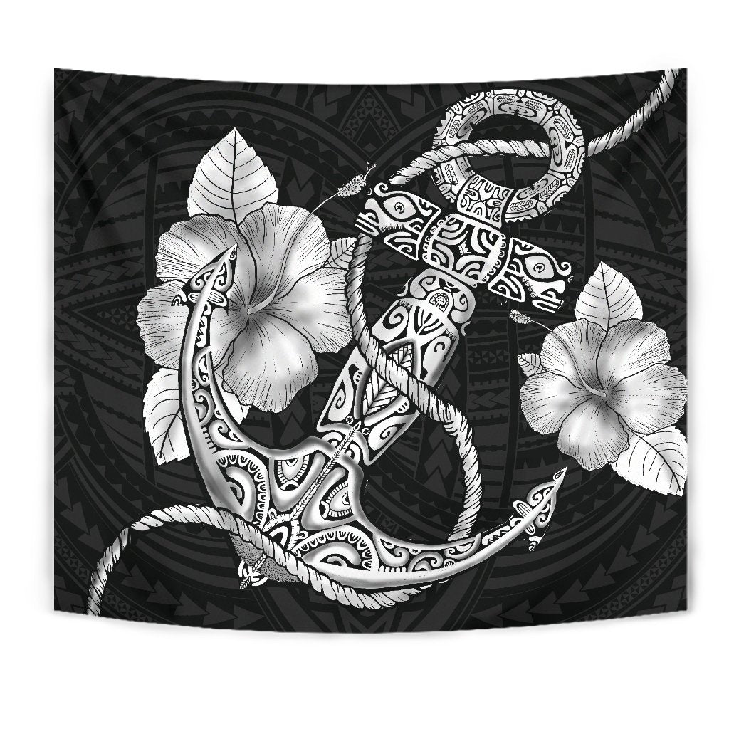Anchor Poly Tribal Tapestry Wall Tapestry Black - Polynesian Pride