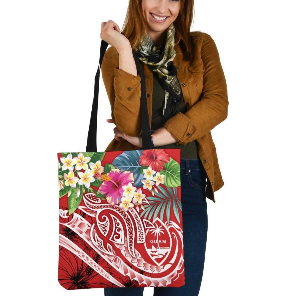 Guam Polynesian Tote Bags - Summer Plumeria (Black) Tote Bag One Size Red - Polynesian Pride