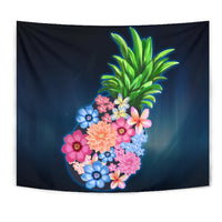 Pineapple Hibiscus Pattern Tapestry Wall Tapestry Blue - Polynesian Pride