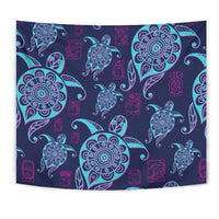 Turtle Neon Tapestry Wall Tapestry Blue - Polynesian Pride