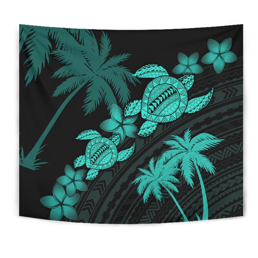 Hawaii Turtle Plumeria Coconut Tree Polynesian Tapestry - Turquoise - Polynesian Pride