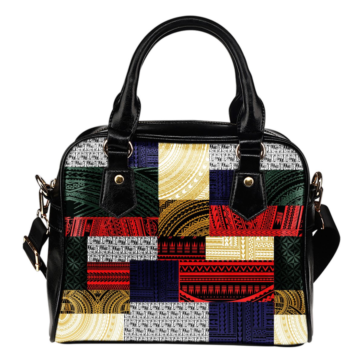 Polynesian Shoulder Handbag - Design Retro Patchwork One Size Green - Gold - Polynesian Pride