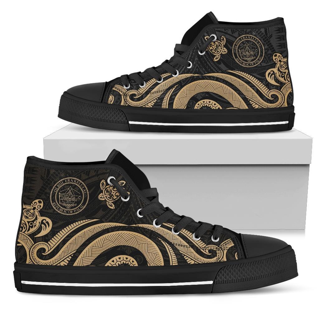 Palau High Top Canvas Shoes - Gold Tentacle Turtle Unisex Black - Polynesian Pride