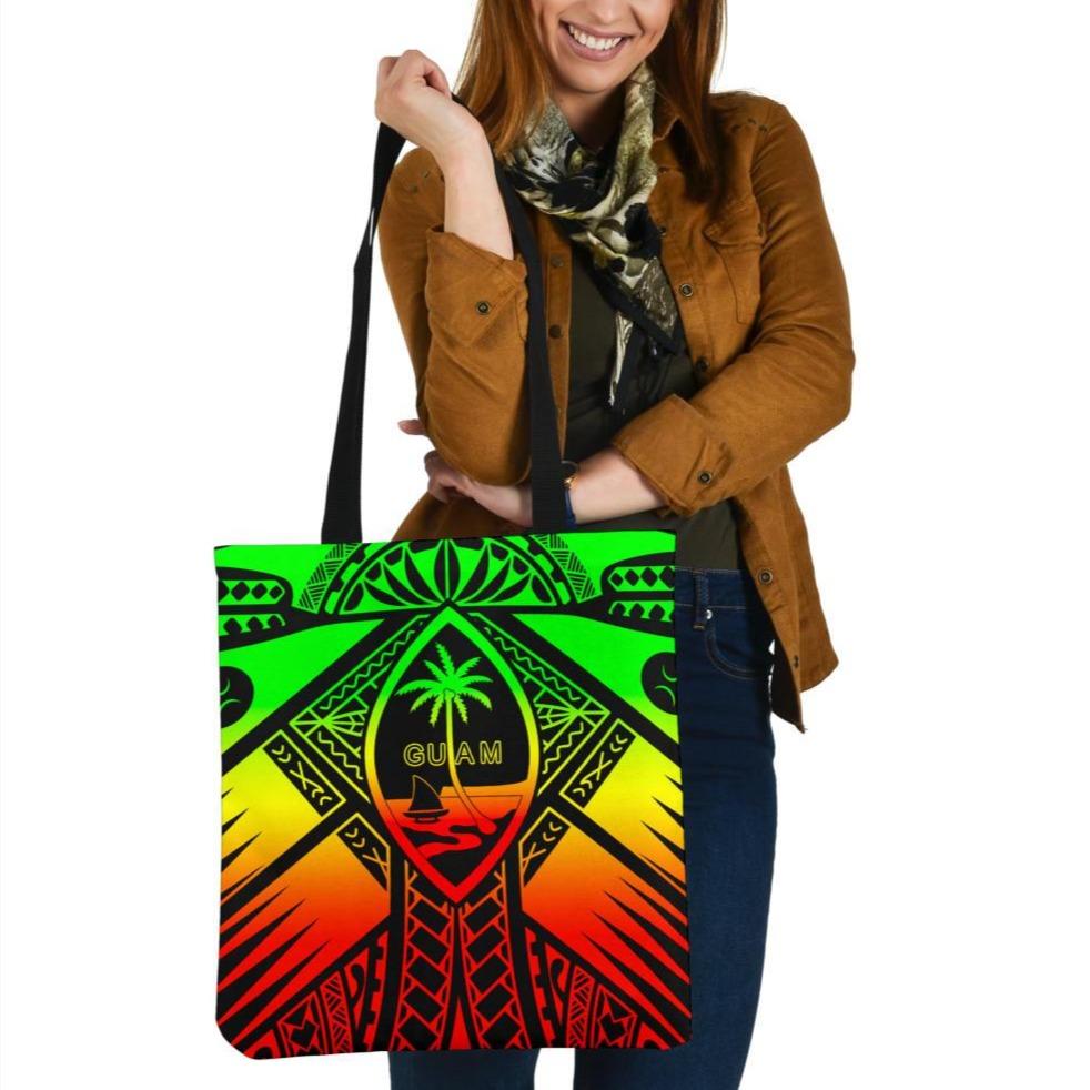 Guam Polynesian Tote Bags - Guam Reggae Seal with Polynesian Tattoo Tote Bag One Size Reggae - Polynesian Pride