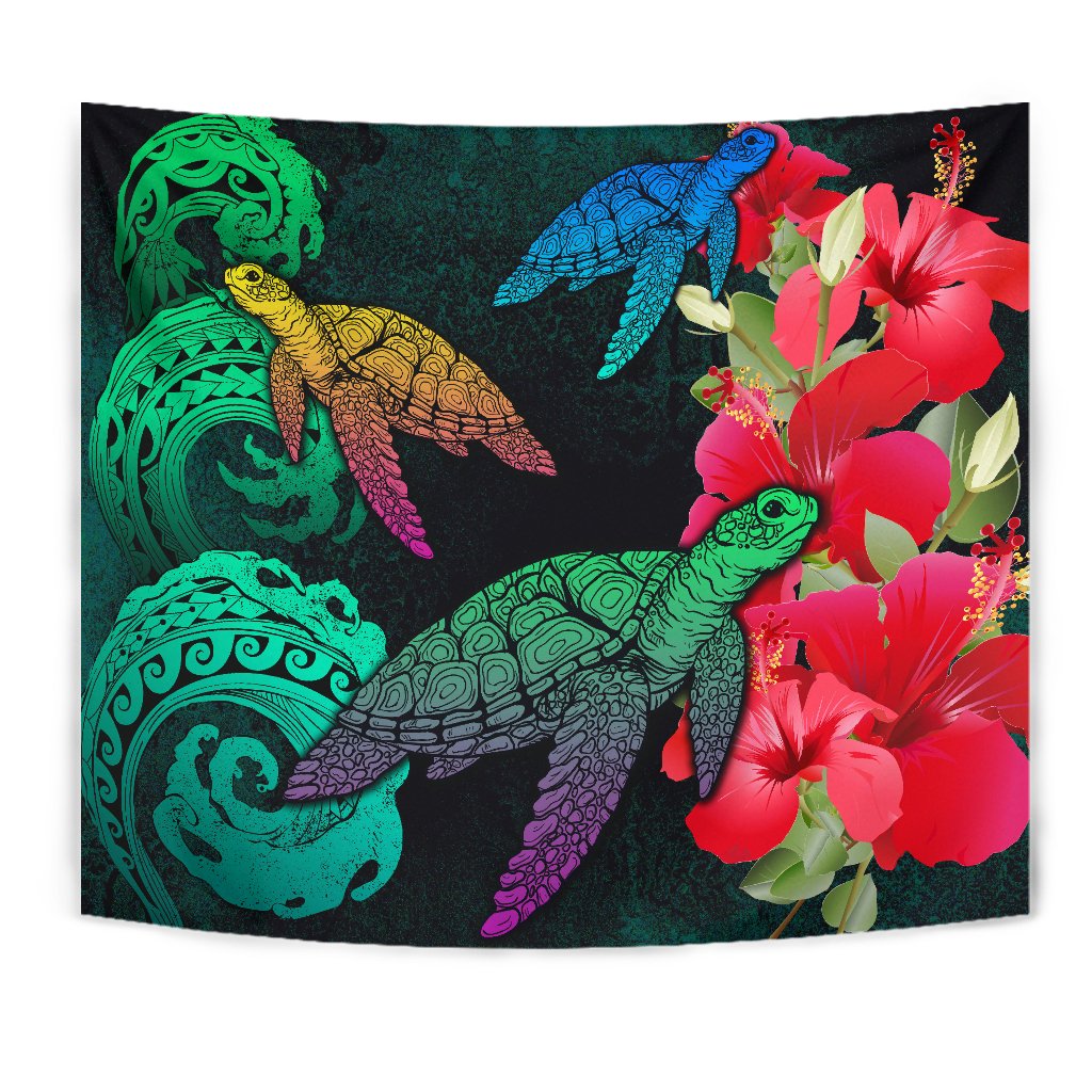 Hawaii Turtle Wave Hibiscus Tapestry - Unia Style - Polynesian Pride