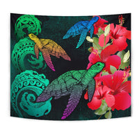 Hawaii Turtle Wave Hibiscus Tapestry - Unia Style - Polynesian Pride