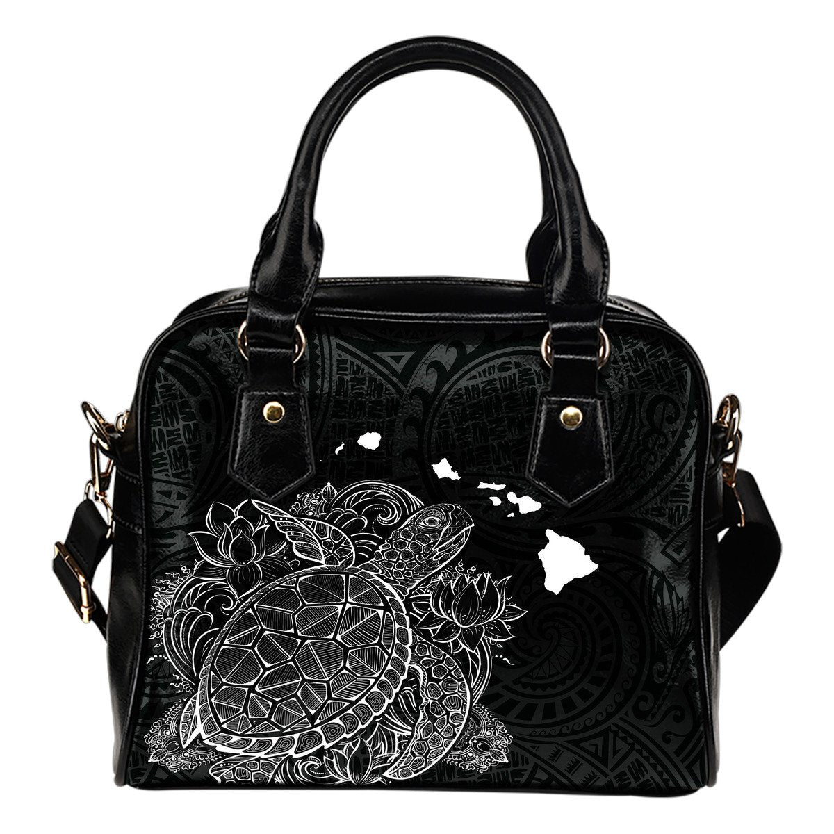 Polynesian Hawaii Shoulder Handbag - Turtle Map White Black One Size Black - Polynesian Pride