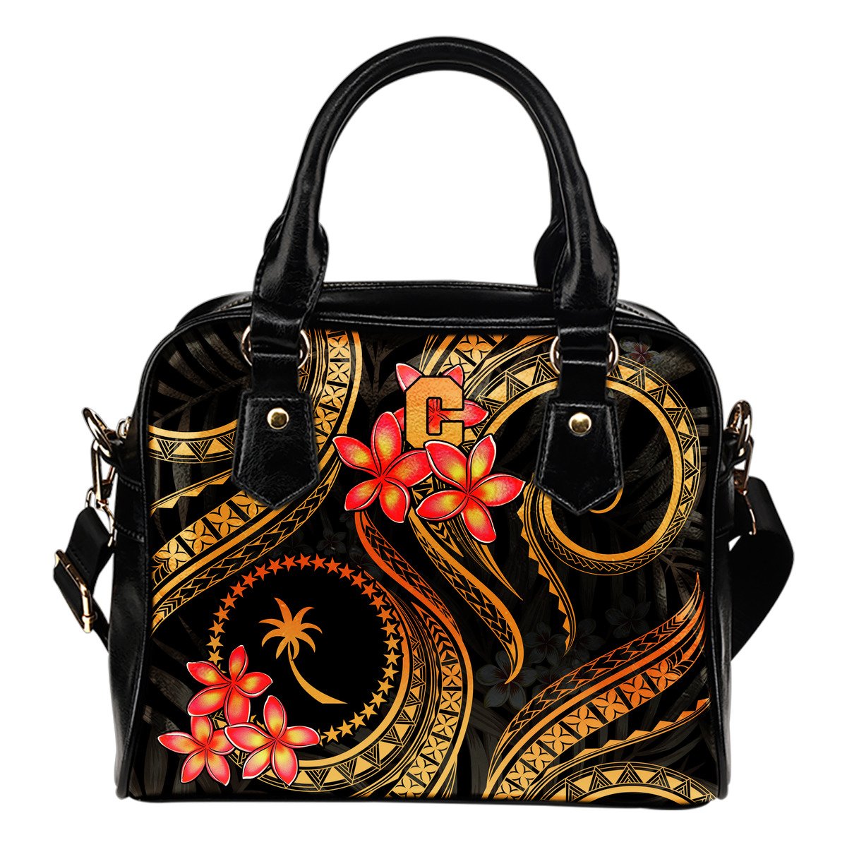 Chuuk Micronesian Shoulder Handbag - Gold Plumeria One Size GOLD - Polynesian Pride