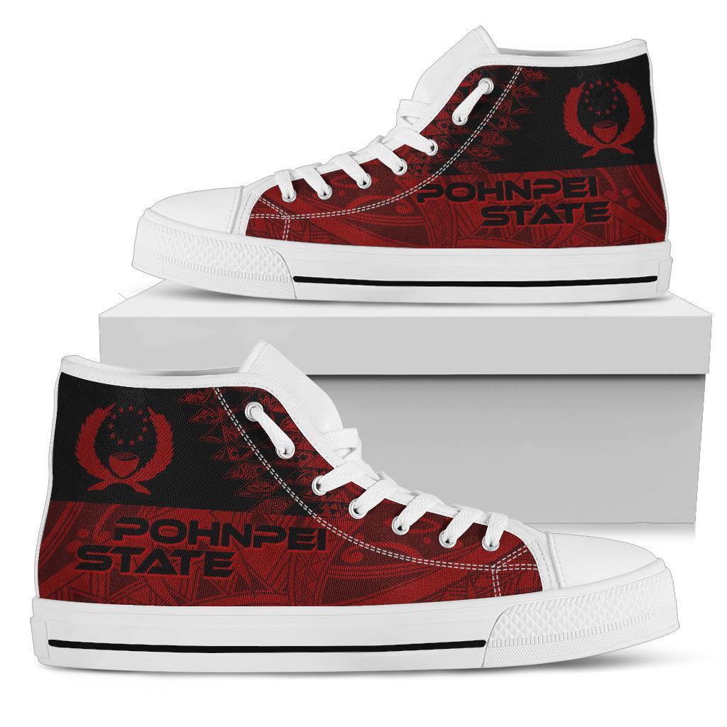 Pohnpei State High Top Shoes - Red Color Symmetry Style Unisex Black - Polynesian Pride