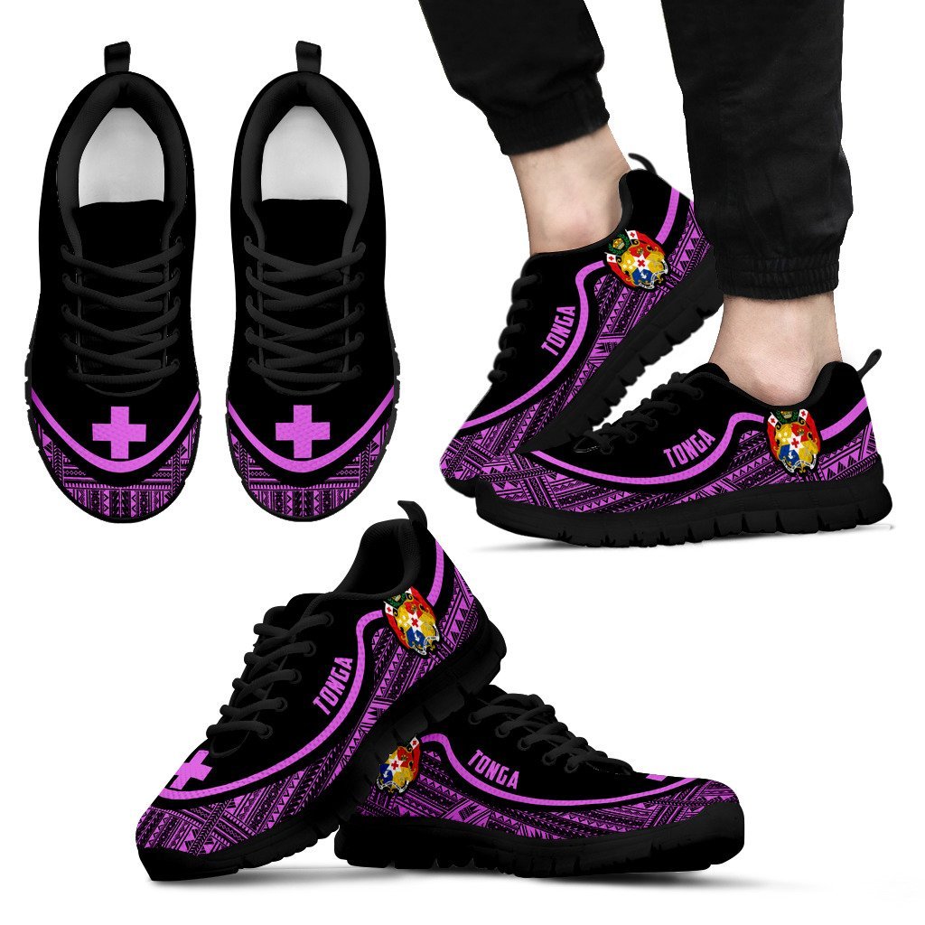Tonga Wave Sneakers - Polynesian Pattern Purple Color Men's Sneakers - Black - Tonga Black - Polynesian Pride