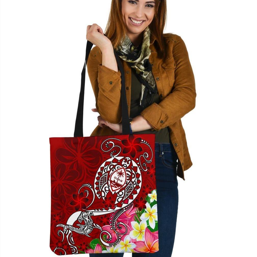 Guam Tote Bags - Turtle Plumeria (Red) Tote Bag One Size Red - Polynesian Pride