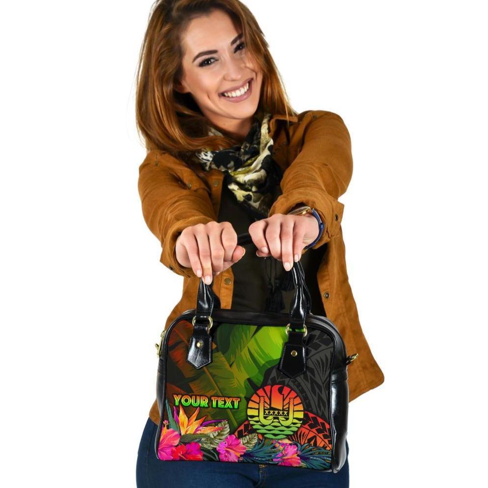Tahiti Polynesian Personalised Shoulder Handbag - Hibiscus and Banana Leaves One Size Reggae - Polynesian Pride