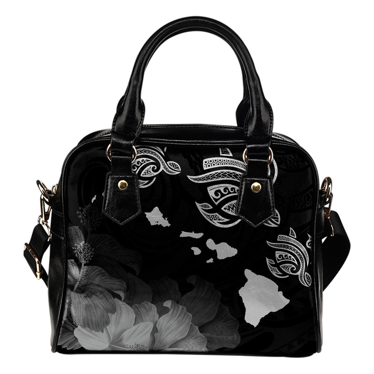 Hawaii Hibiscus Map Polynesian Ancient Gray Turtle Shoulder Handbag One Size Gray - Polynesian Pride