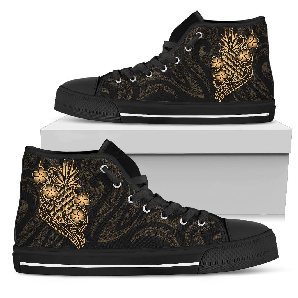 Polynesian High Top Shoes - Gold Pineapple Unisex Black - Polynesian Pride