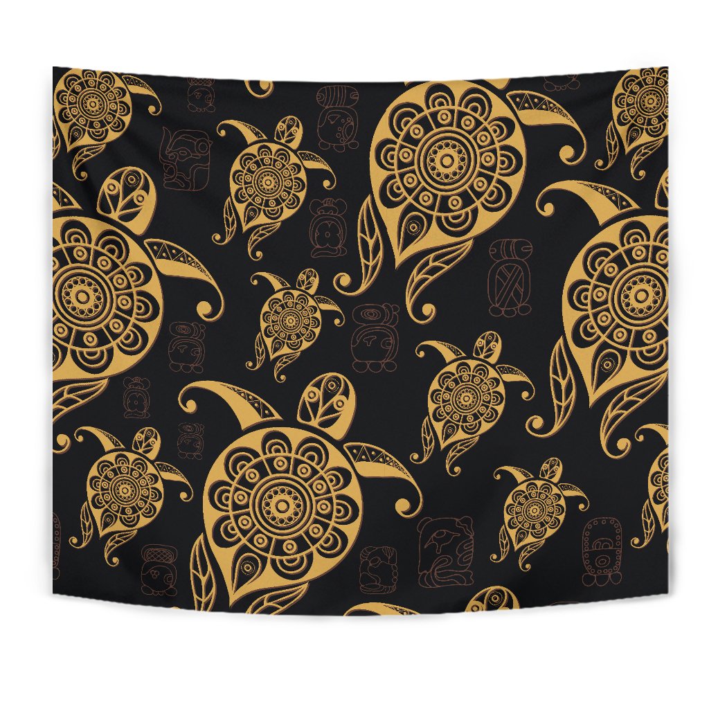 Turtle Pattern Golden Tapestry Wall Tapestry Gold - Polynesian Pride