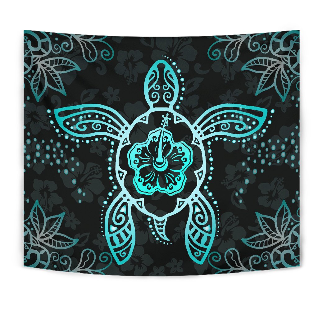 Turtle Hibiscus Blue Tapestry Wall Tapestry Blue - Polynesian Pride
