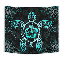 Turtle Hibiscus Blue Tapestry Wall Tapestry Blue - Polynesian Pride