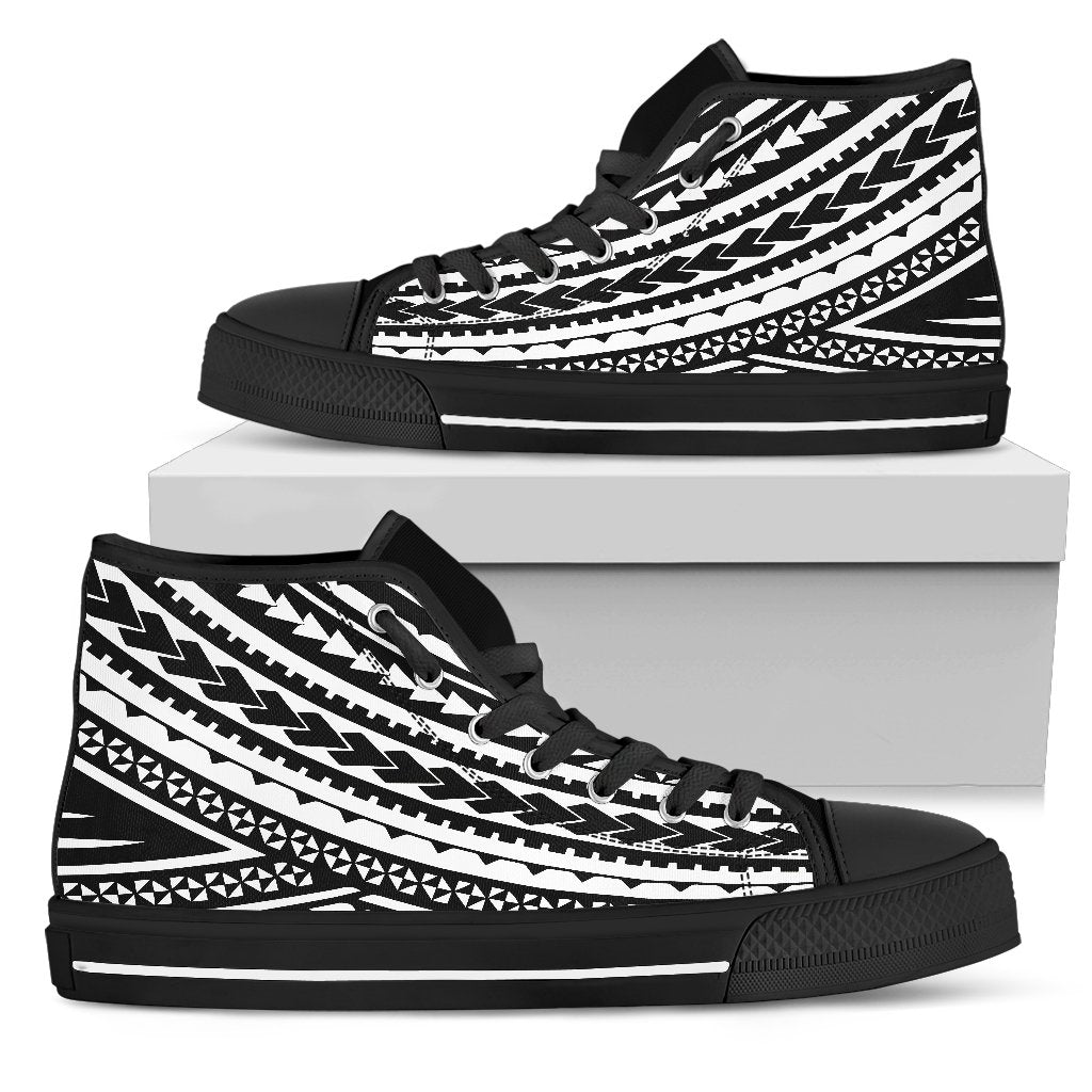 Polynesian High Top Shoes - Black White Version Unisex Black - Polynesian Pride