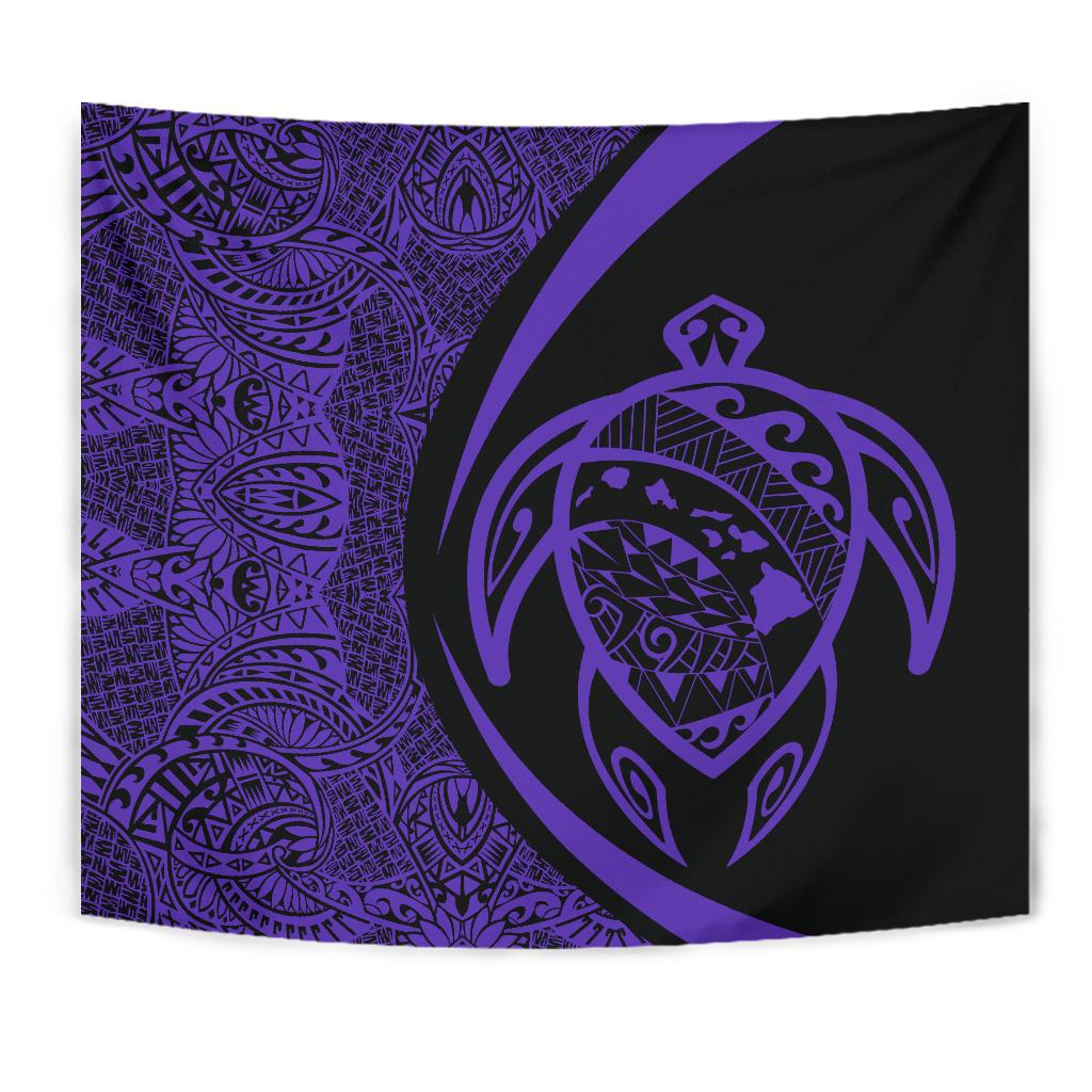 Hawaii Turtle Map Polynesian Tapestry - Purple - Circle Style - Polynesian Pride