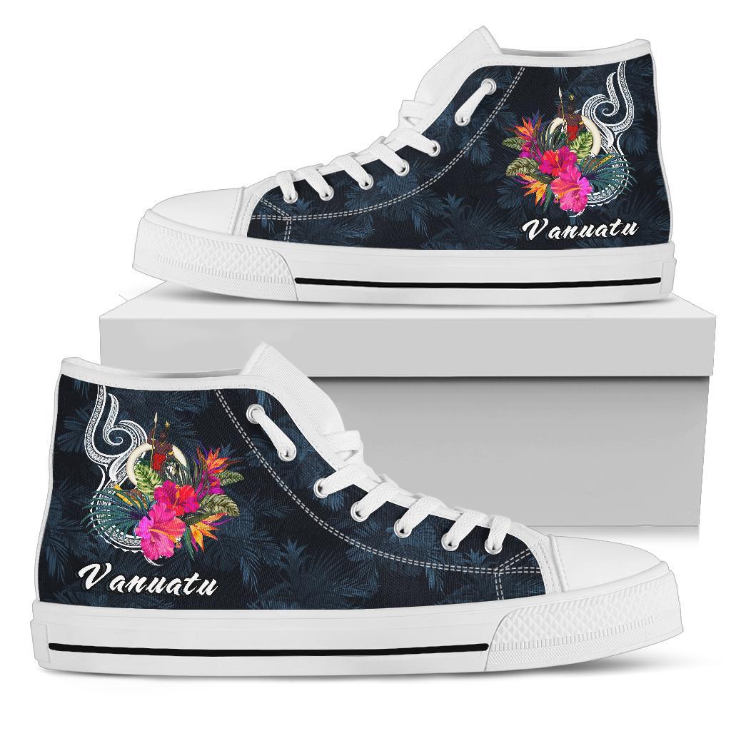 Vanuatu Polynesian High Top Shoes - Tropical Flower Unisex White - Polynesian Pride