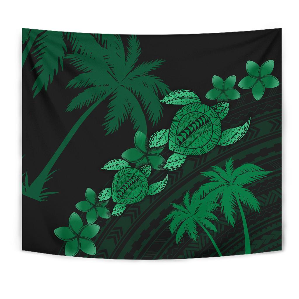Hawaii Turtle Plumeria Coconut Tree Polynesian Tapestry - Turquoise - Polynesian Pride