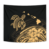 Hawaii Turtle Polynesian Map Plumeria Tapestry Wall Tapestry Black - Polynesian Pride