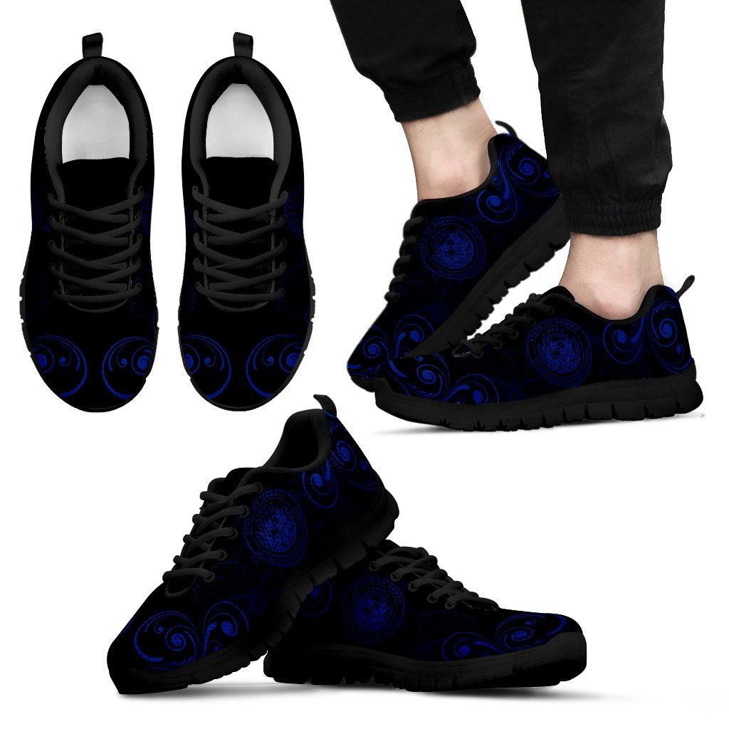 Hawaii Hibiscus Sneakers Blue - Fly Style Men's Sneakers Black - Polynesian Pride