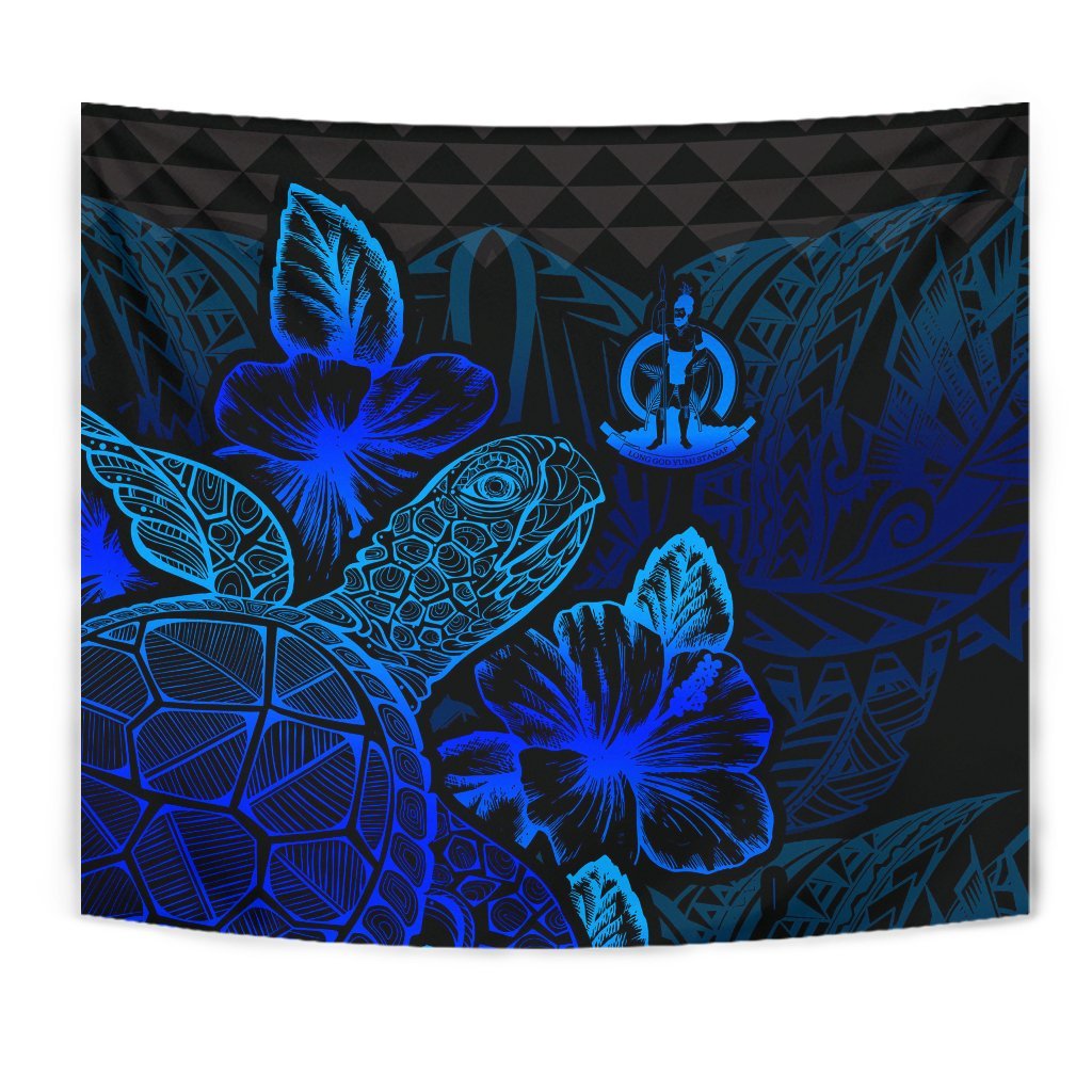 Vanuatu Tapestry - Turtle Hibiscus Pattern Blue - Polynesian Pride
