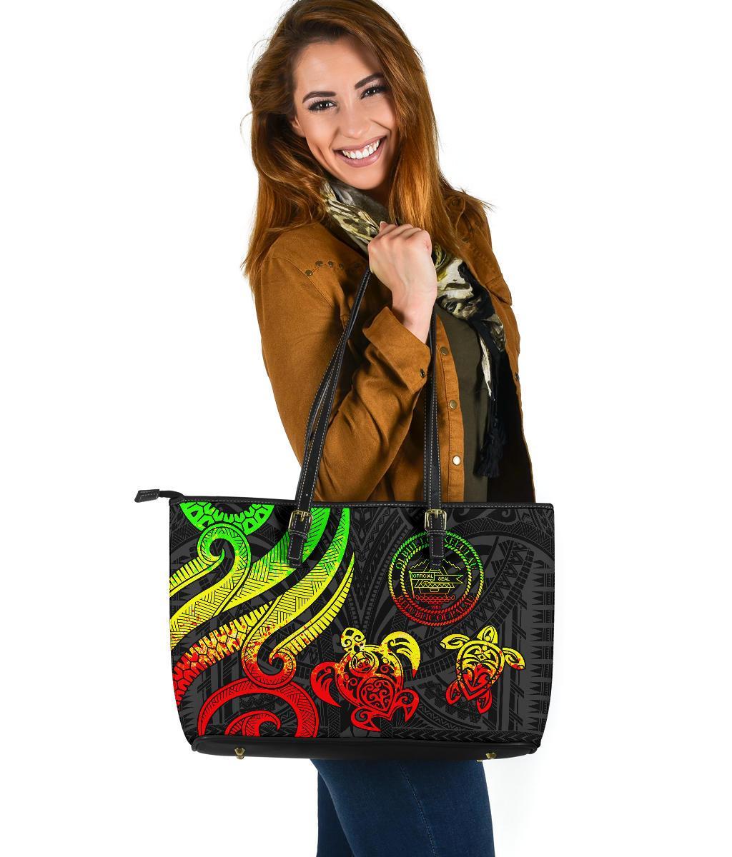 Palau Large Leather Tote - Reggae Tentacle Turtle Reggae - Polynesian Pride