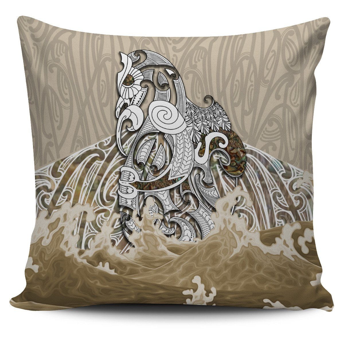 Maori Manaia The Blue Sea Pillow Cover, Golden Pillow Cover One Size Golden - Polynesian Pride