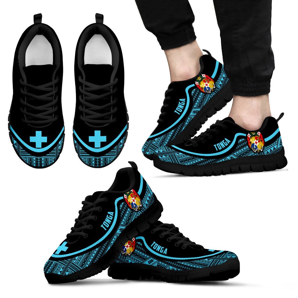 Tonga Wave Sneakers - Polynesian Pattern Blue Color Men's Sneakers - Black - Tonga Black - Polynesian Pride