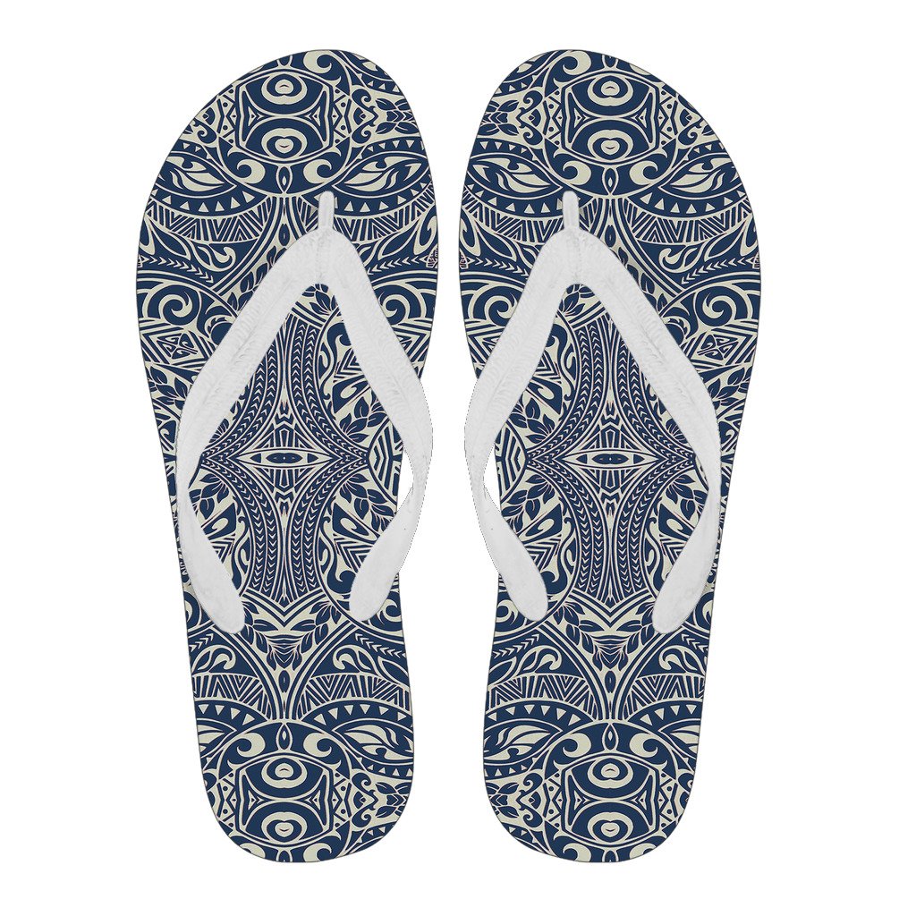 Polynesian Culture Blue White Flip Flops Men's Flip Flops - White - 2 - Polynesian Pride