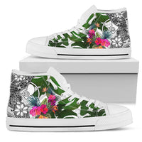 Yap High Top Shoes White - Turtle Plumeria Banana Leaf Unisex White - Polynesian Pride