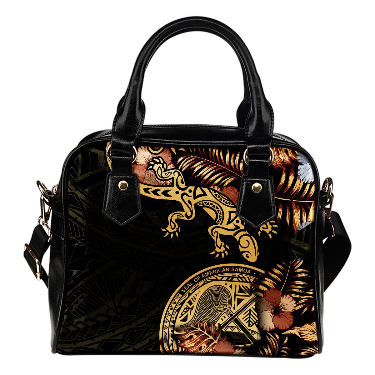 American Samoa Polynesian Shoulder Handbag - Lizard Lucky One Size Black - Polynesian Pride