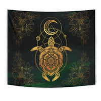 Turtle Hibiscus Golden Galaxy Tapestry Wall Tapestry Green - Polynesian Pride