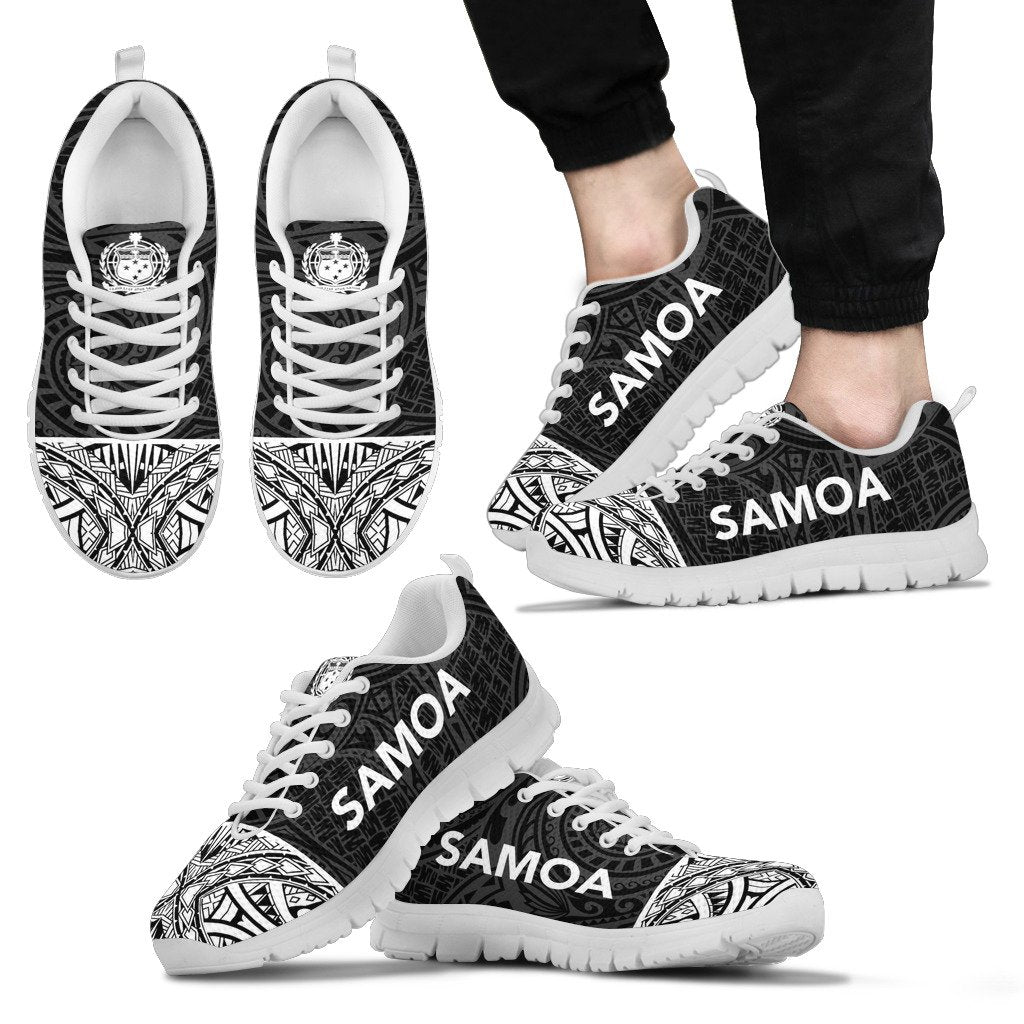 Samoa Sneakers - Samoa Coat Of Arms Polynesian Tattoo Black Style Unisex White - Polynesian Pride